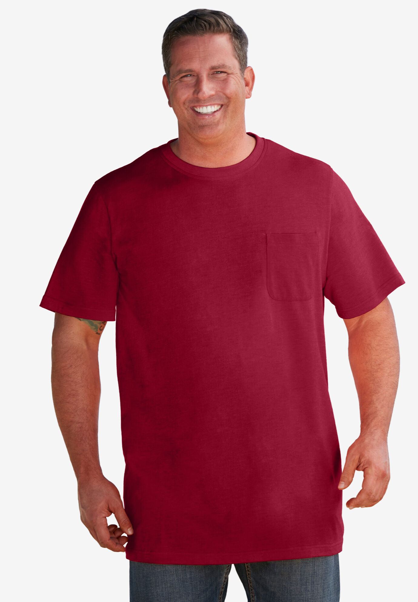 Shrink-Less™ Lightweight Longer-Length Crewneck Pocket T-Shirt