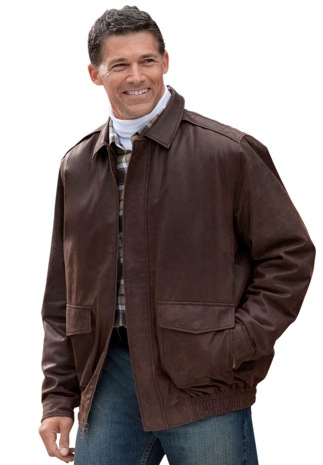 KingSize Men's Big & Tall Leather Bomber Jacket, Size: Tall - Large, Brown