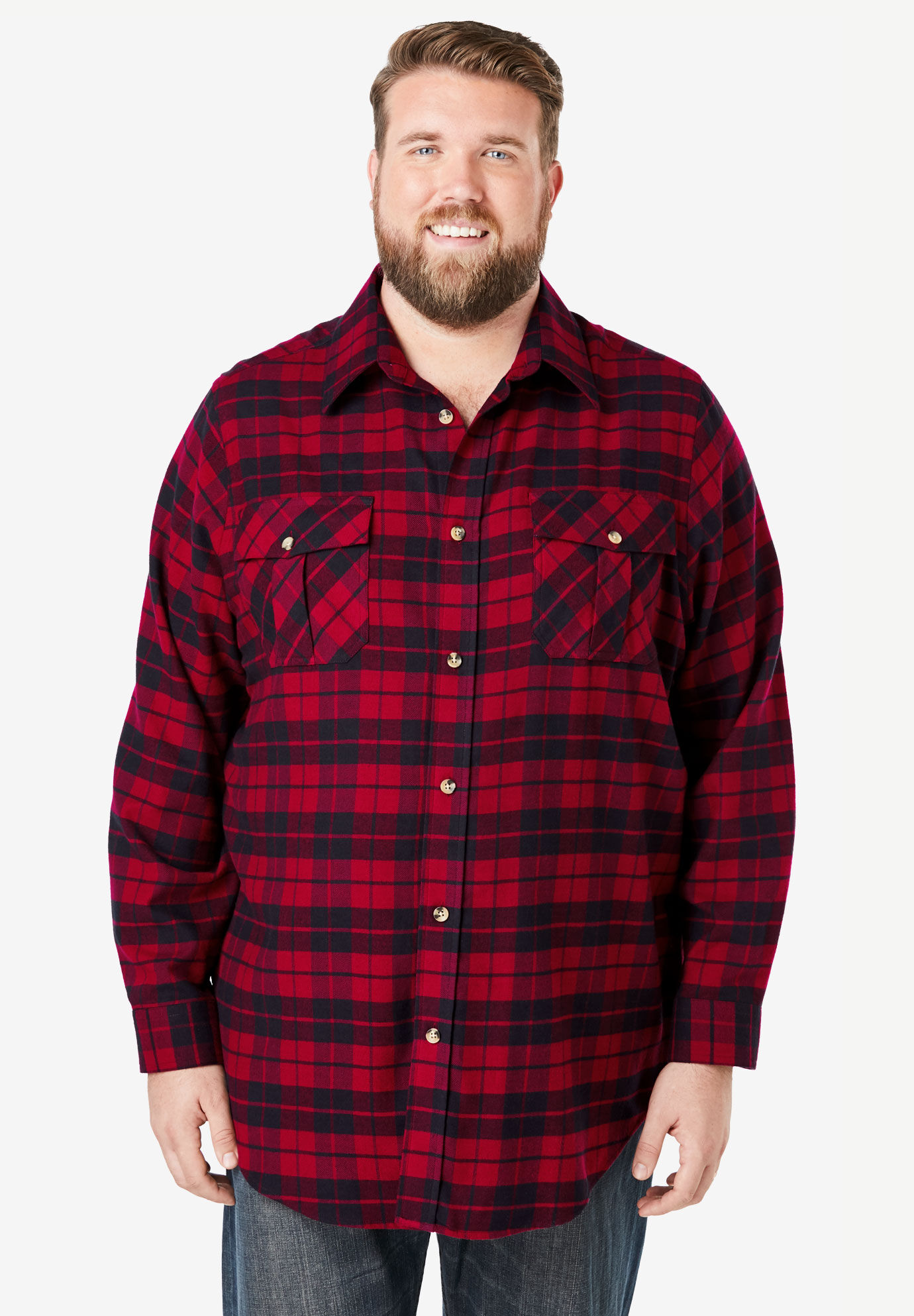 big and tall red and black flannel shirt