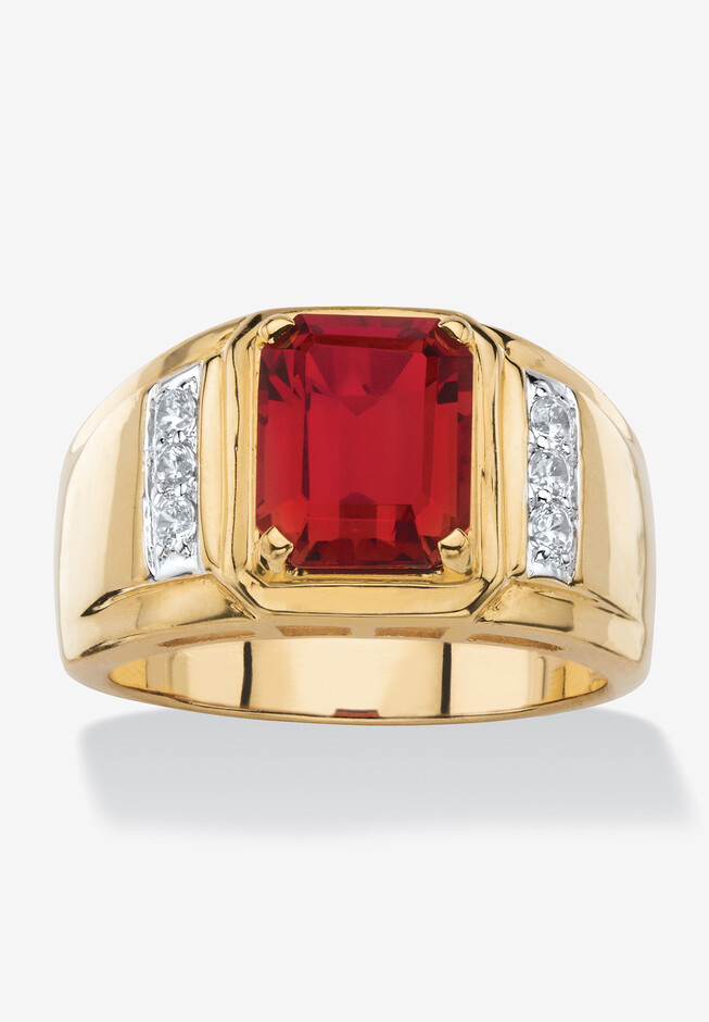 Men's 18K Gold-plated Genuine Diamond and Emerald Cut Garnet Ring