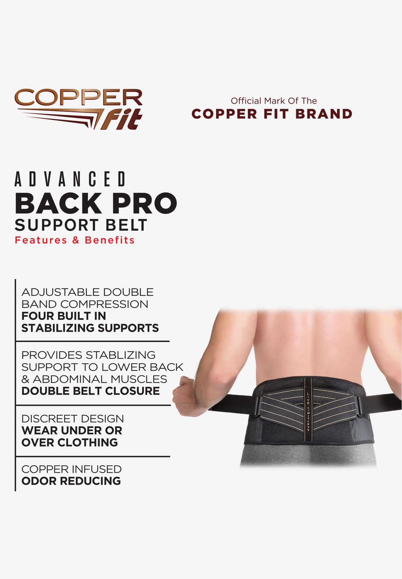 Copper Fit Advanced Back Pro Belt Compression Brace, Large/X-Large