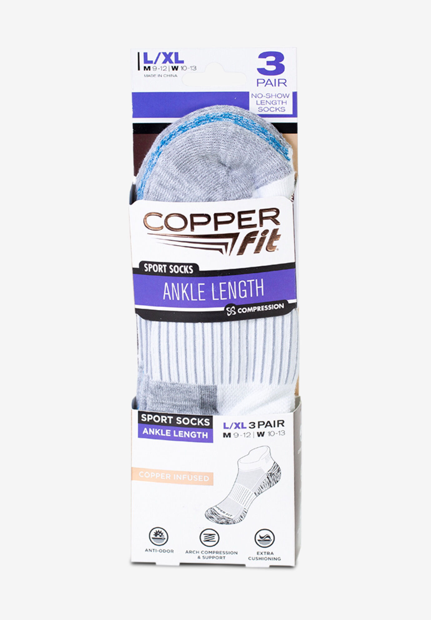 Copper Fit Men's Ankle Socks L/XL 3pk - Black