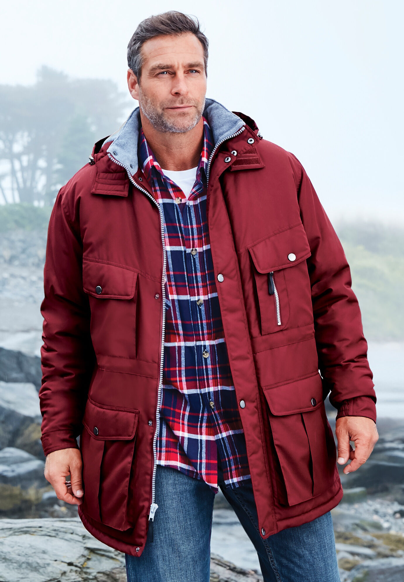 Boulder Creek Fleece-Lined Parka with Detachable Hood and 6 Pockets