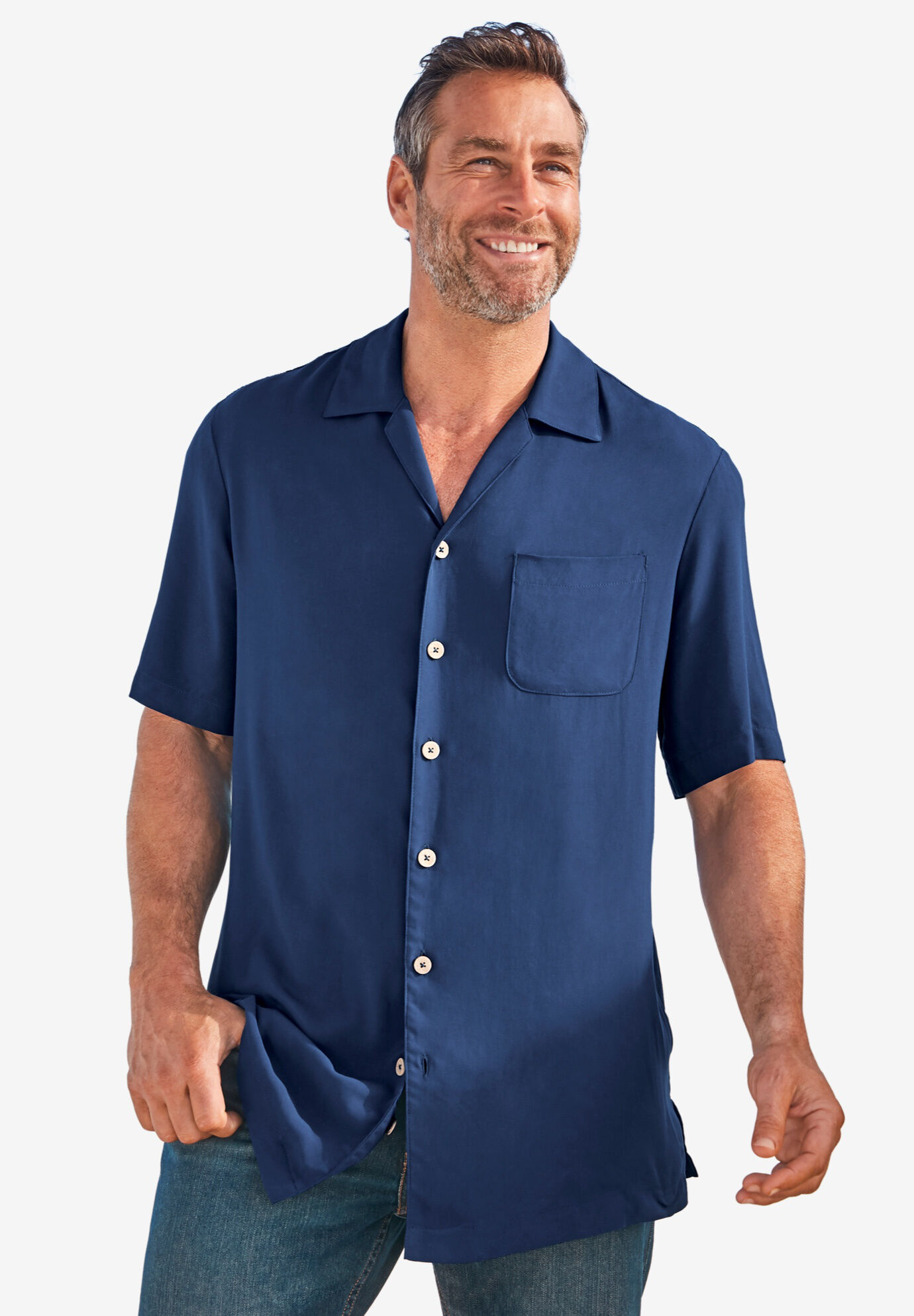 KS Island Solid Rayon Short-Sleeve Shirt | King Size