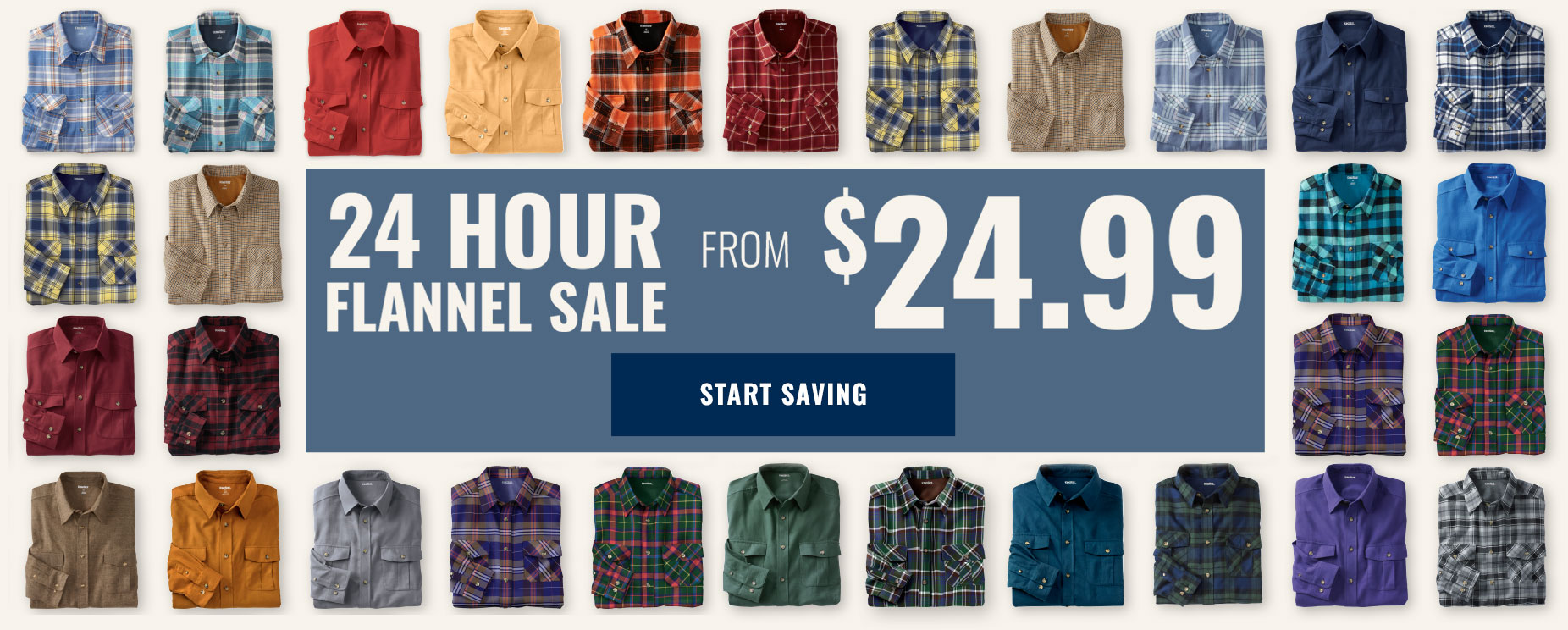 24 hour flannel sale from $24.99 - start saving