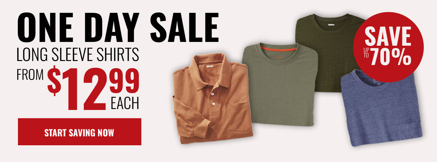 one day sale long sleeve shirts from $19.99 each